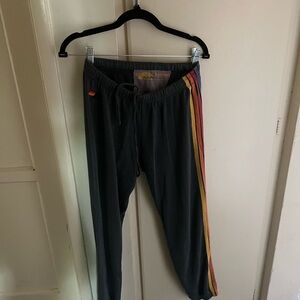 Aviator Nation Women's Dark Gray Sweatpants with Rainbow Stripes